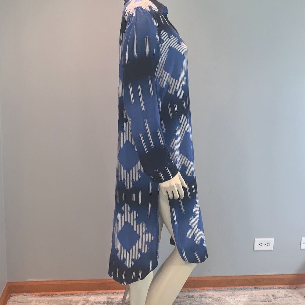 Chicos Blue Aztec Linen Button Down Dress Size 1 - Picture 4 of 12